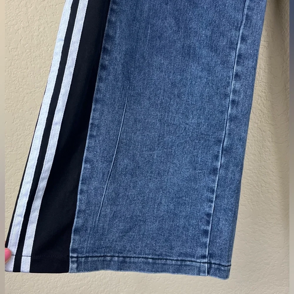 Jeans with Patchwork Three Stripes High Waisted  Color Block Wide Leg size Large - Picture 5 of 10